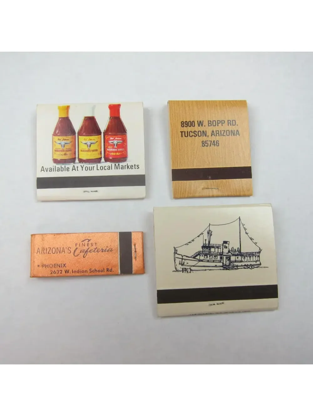 4 Matchbooks Bill Johnsons Big Apple, Chuck Wagon, Fergusons, Arizona Tugboat CA